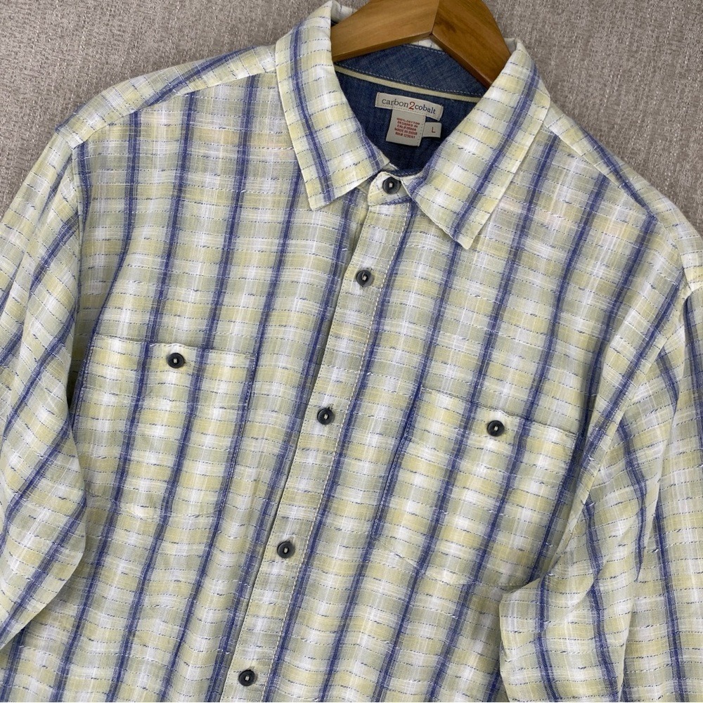 Carbon2Cobalt Button Down Shirt Mens Large Yellow Blue Plaid Long Sleeve Casual